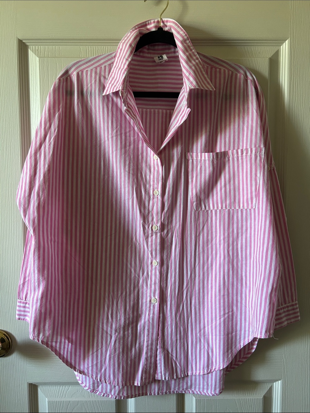FLAWLESS 100% Cotton Pink & White Stripe Button Down Tunic Top Sz Small